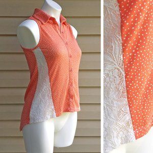 Xhilaration Mixed Media Lace Polkadot Summer Top S
